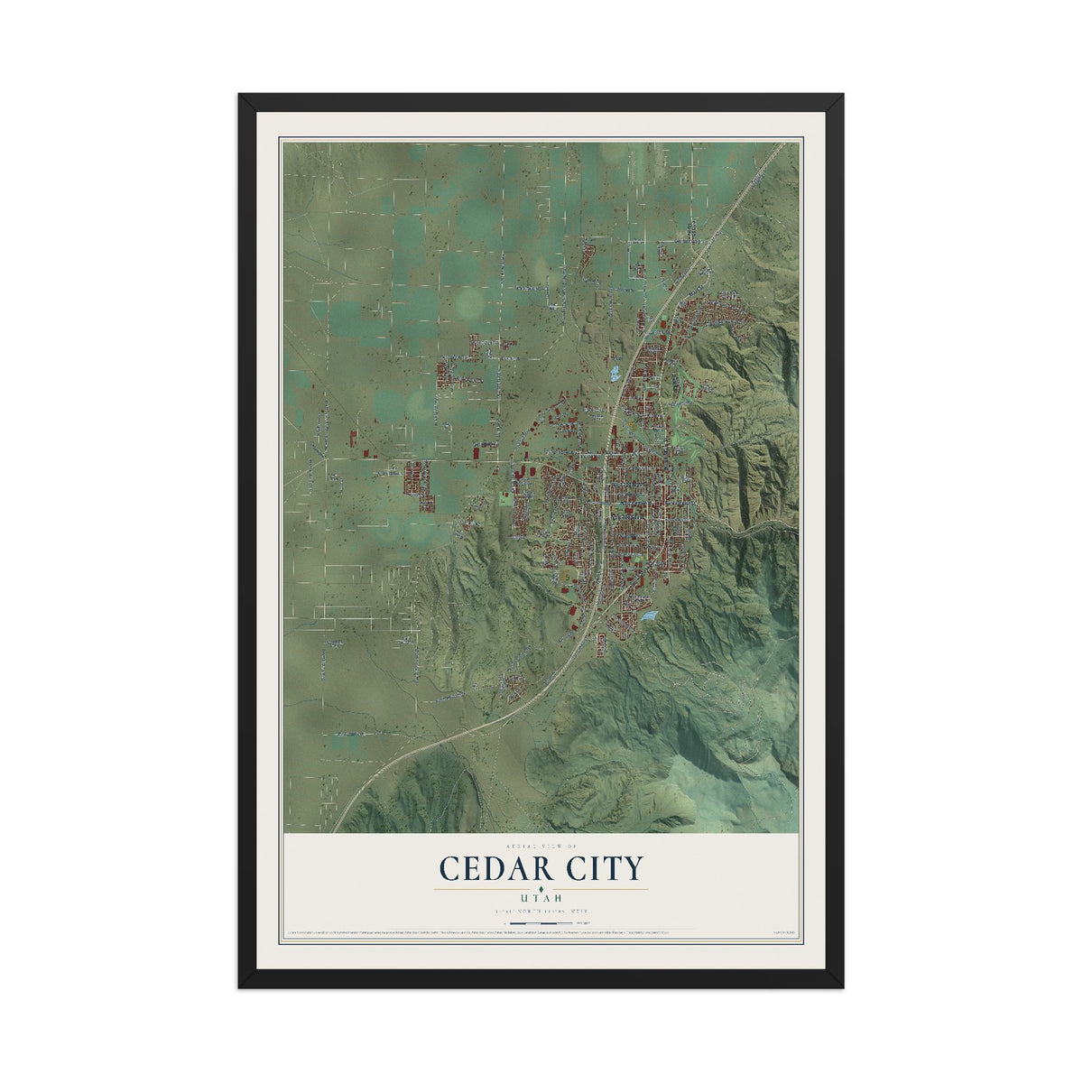 Map of Cedar City, Utah, 12 x 18 inch print in a black wood frame