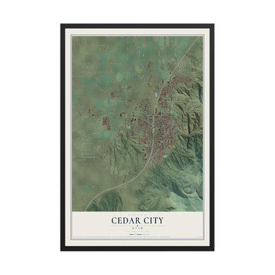 Map of Cedar City, Utah, 12 x 18 inch print in a black wood frame