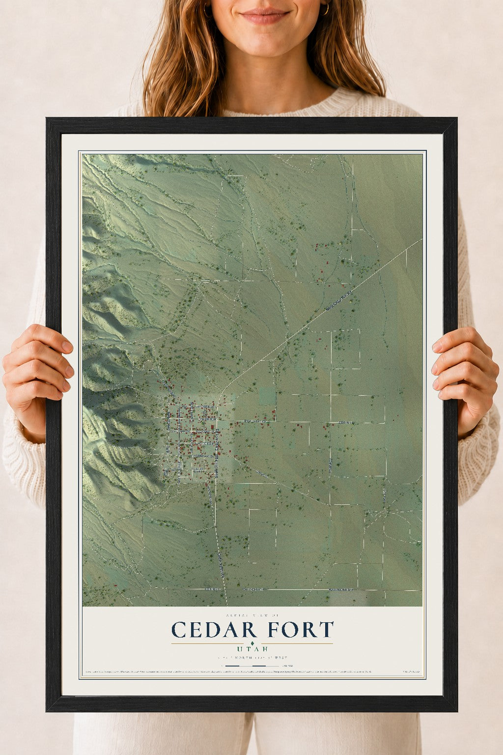 Map of Cedar Fort, Utah, 18 x 24 inch print in a black wood frame