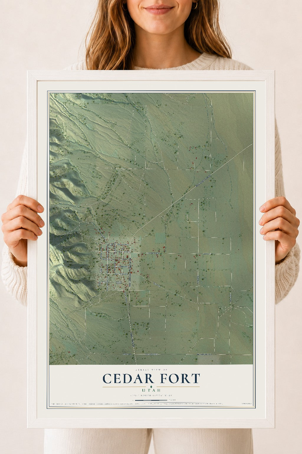 Map of Cedar Fort, Utah, 18 x 24 inch print in a white wood frame