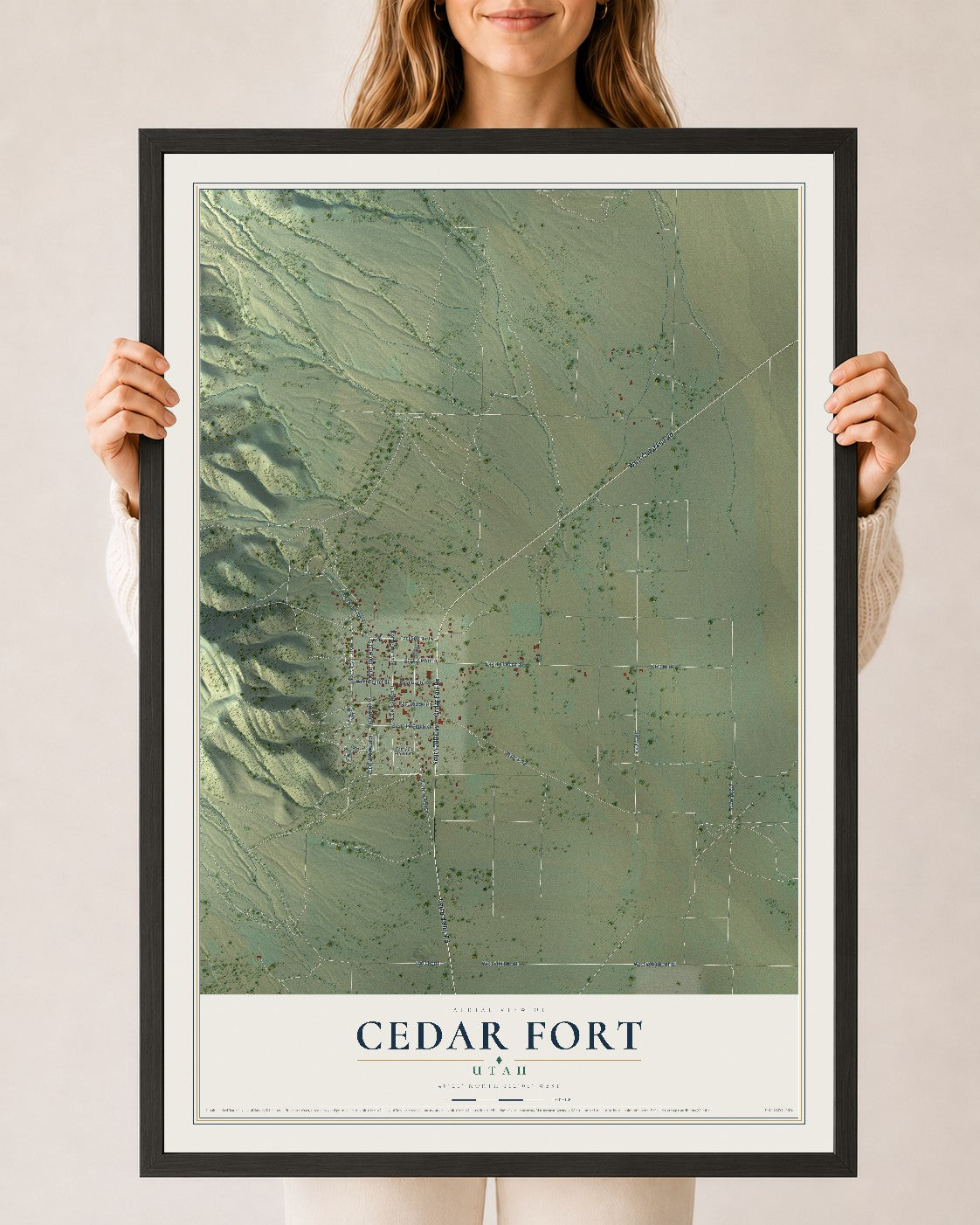 Map of Cedar Fort, Utah, 24 x 36 inch print in a black wood frame
