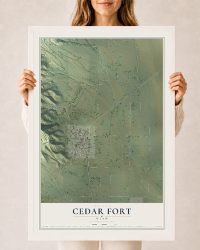 Map of Cedar Fort, Utah, 24 x 36 inch print in a white wood frame