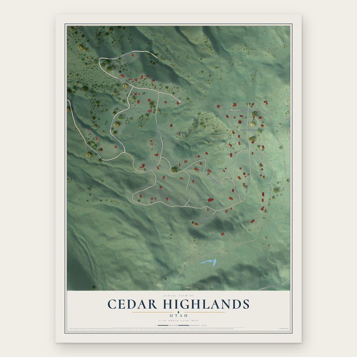 Cedar Highlands, Utah map print, the full design