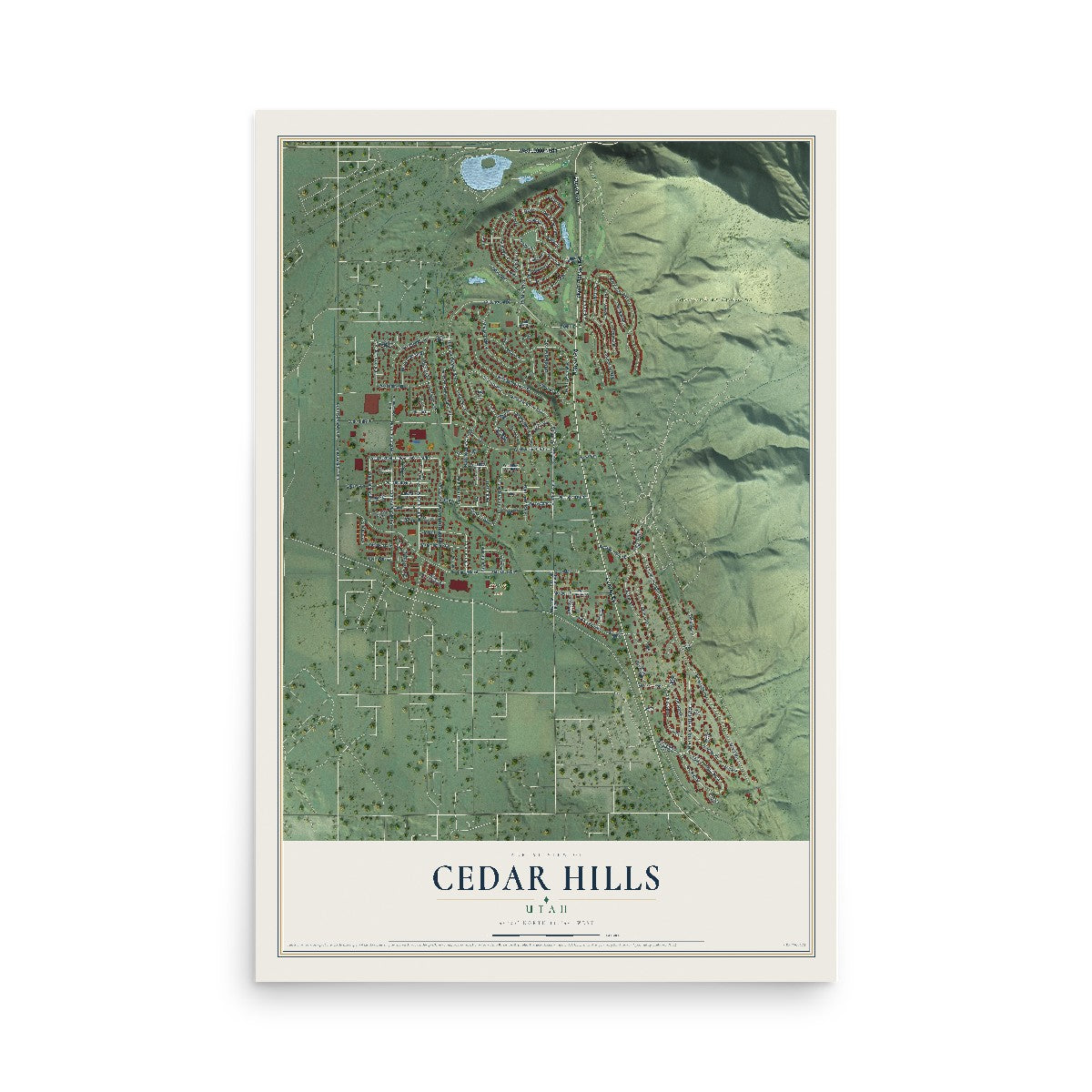 Map of Cedar Hills, Utah, 12 x 18 inch unframed archival matte print