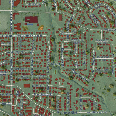 Close-up of the map of Cedar Hills, Utah print showing street and building detail
