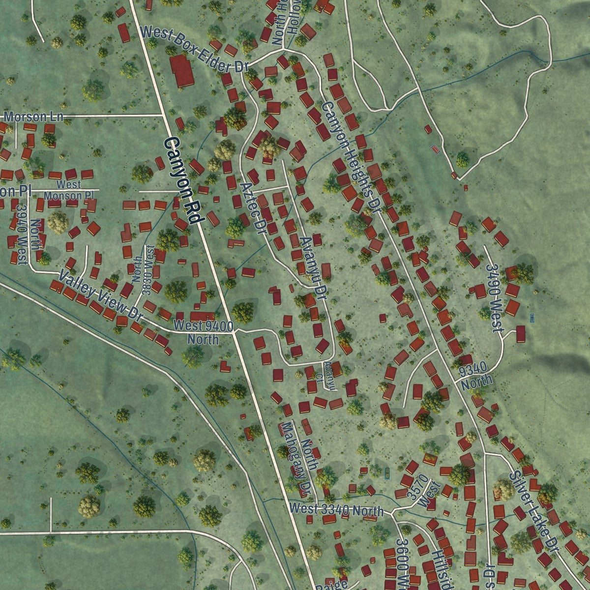 Second close-up of the map of Cedar Hills, Utah print showing more streets and buildings