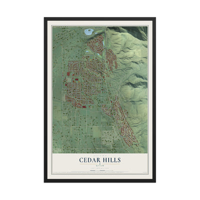 Map of Cedar Hills, Utah, 12 x 18 inch print in a black wood frame