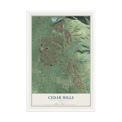 Map of Cedar Hills, Utah, 12 x 18 inch print in a white wood frame