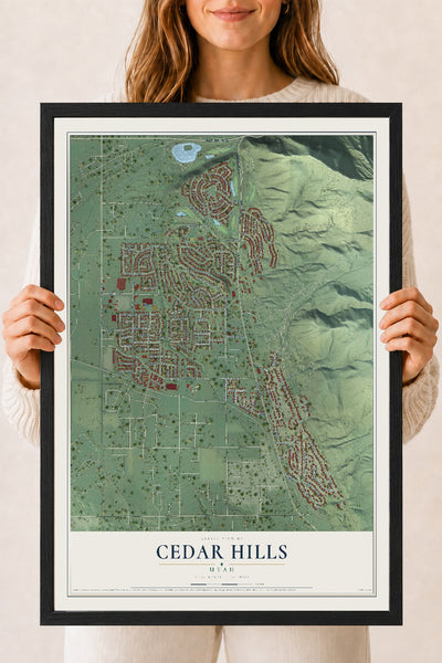 Map of Cedar Hills, Utah, 18 x 24 inch print in a black wood frame