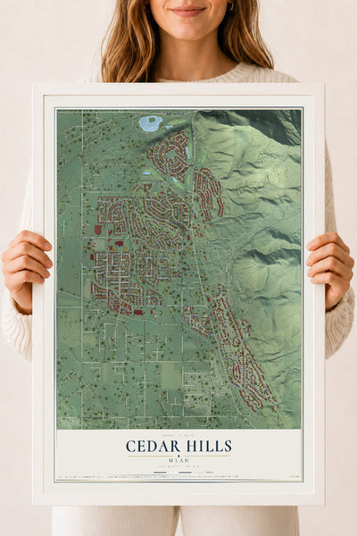 Map of Cedar Hills, Utah, 18 x 24 inch print in a white wood frame