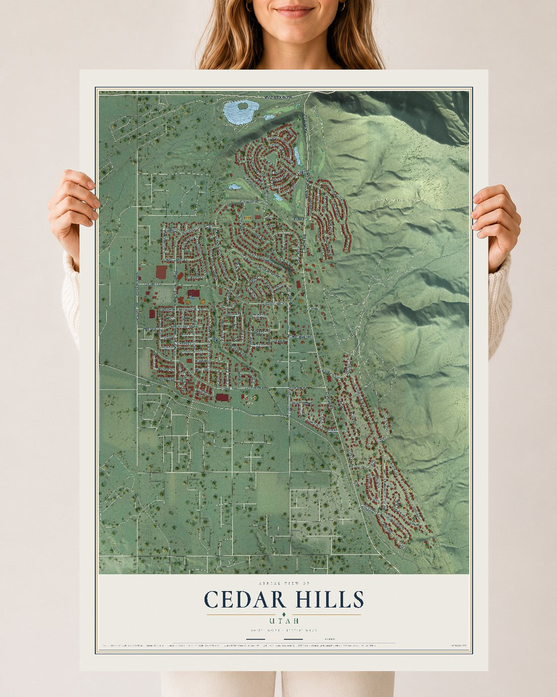 Map of Cedar Hills, Utah, 24 x 36 inch unframed archival matte print
