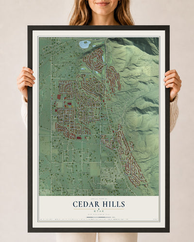 Map of Cedar Hills, Utah, 24 x 36 inch print in a black wood frame