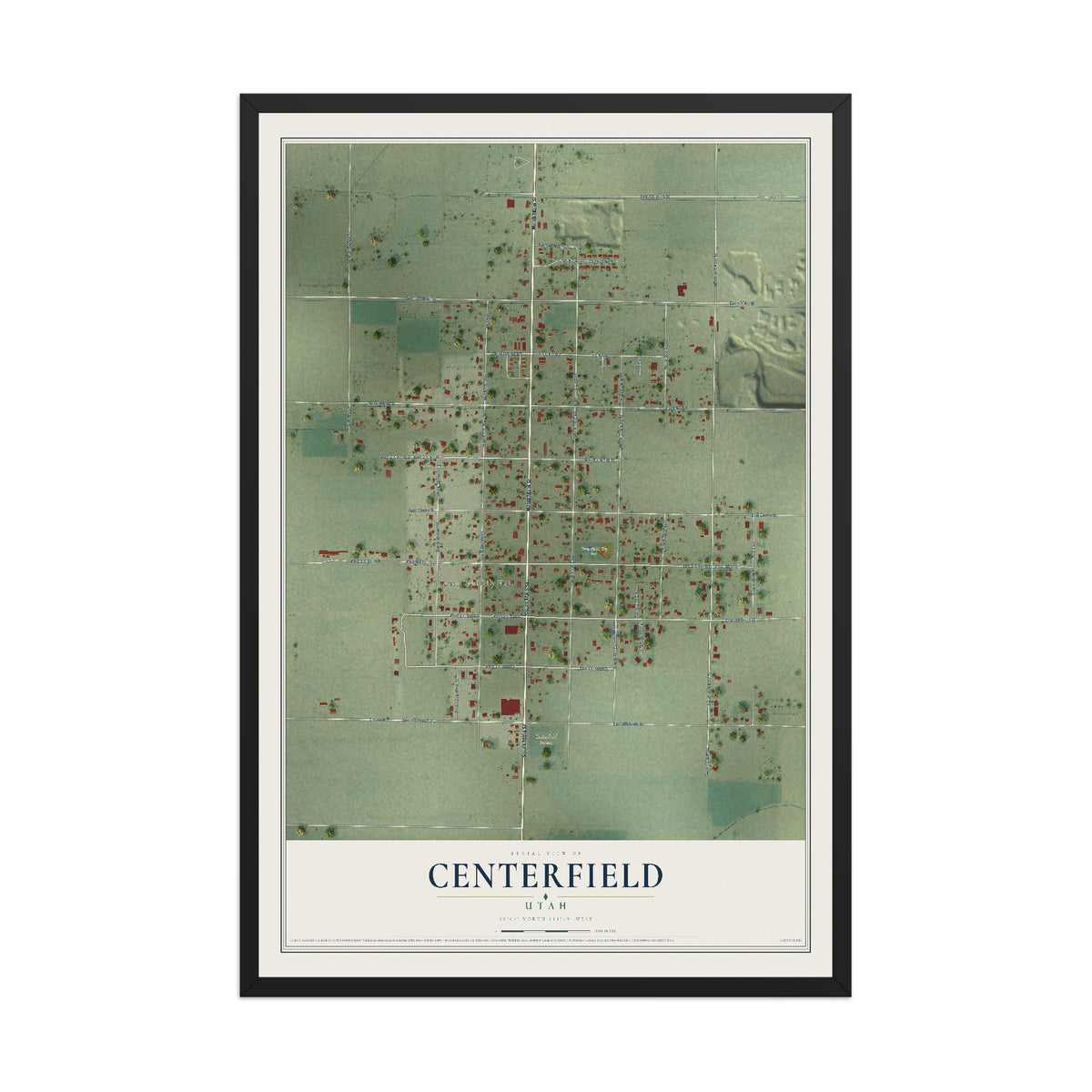Map of Centerfield, Utah, 12 x 18 inch print in a black wood frame