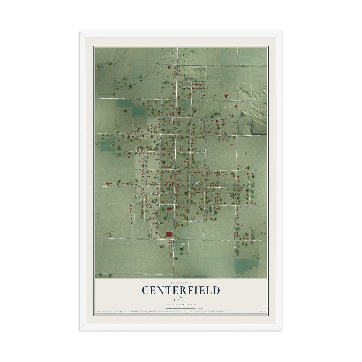 Map of Centerfield, Utah, 12 x 18 inch print in a white wood frame