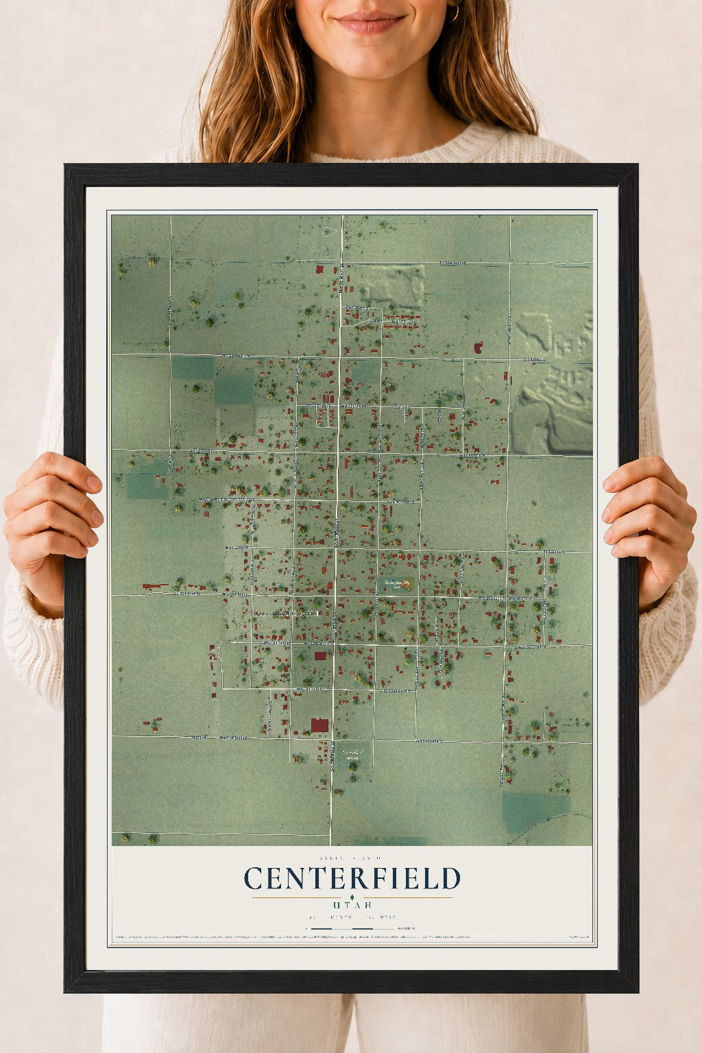 Map of Centerfield, Utah, 18 x 24 inch print in a black wood frame