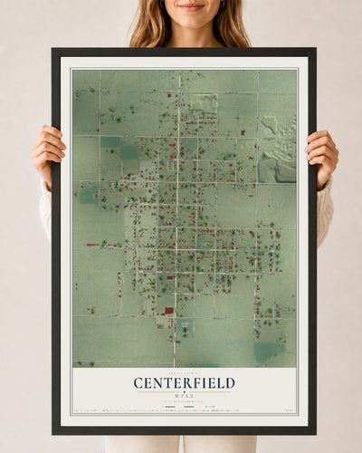 Map of Centerfield, Utah, 24 x 36 inch print in a black wood frame