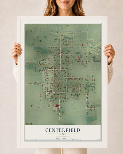 Map of Centerfield, Utah, 24 x 36 inch print in a white wood frame