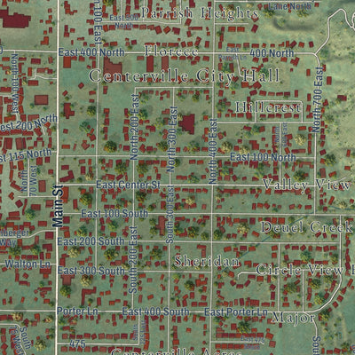 Second close-up of the map of Centerville, Utah print showing more streets and buildings