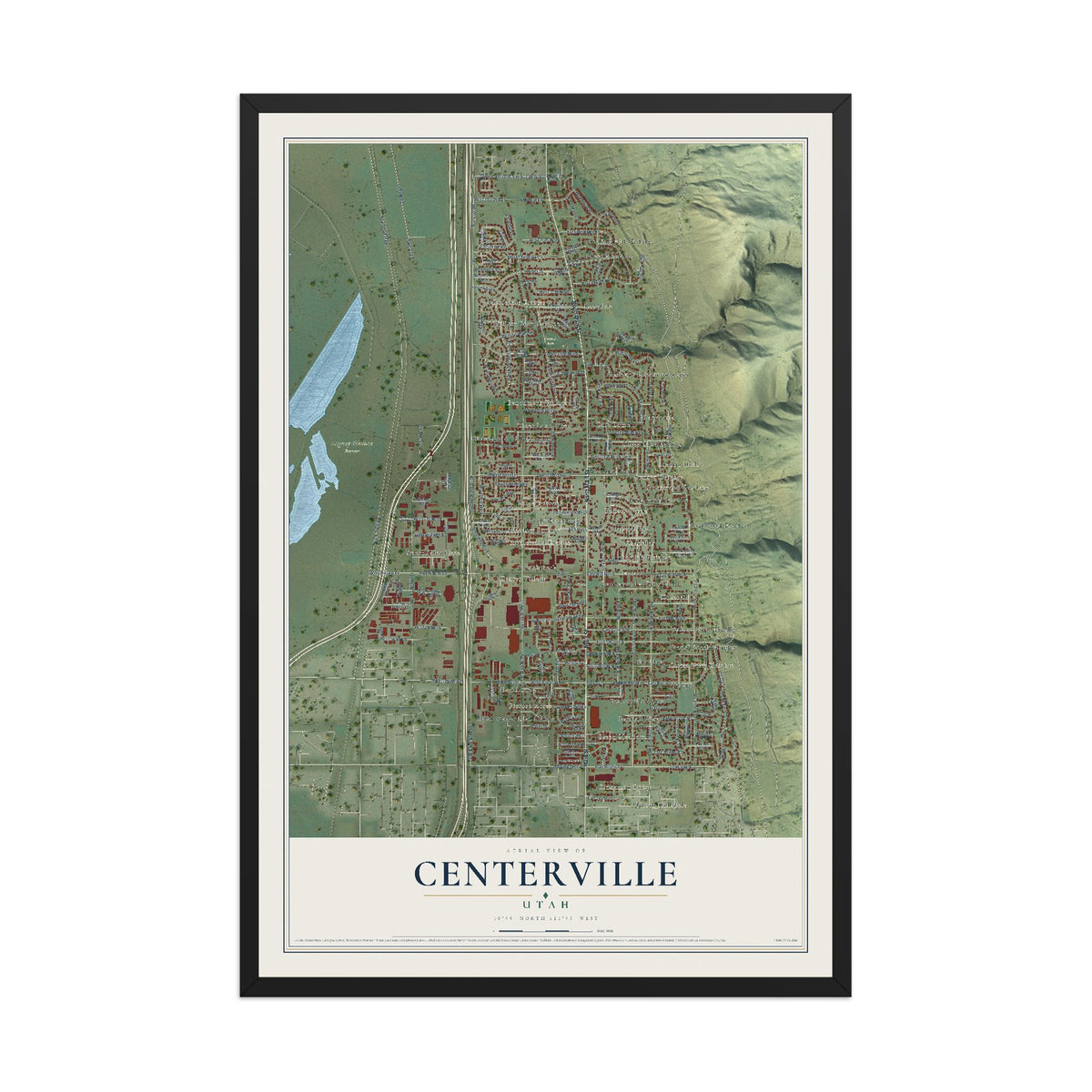 Map of Centerville, Utah, 12 x 18 inch print in a black wood frame