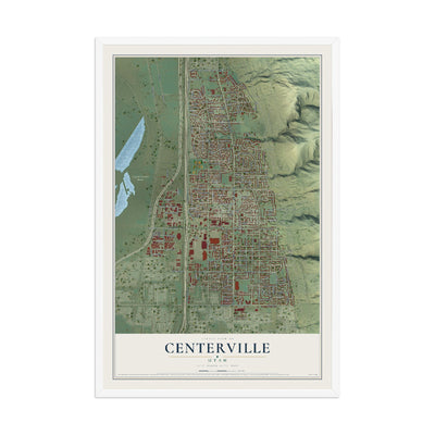Map of Centerville, Utah, 12 x 18 inch print in a white wood frame