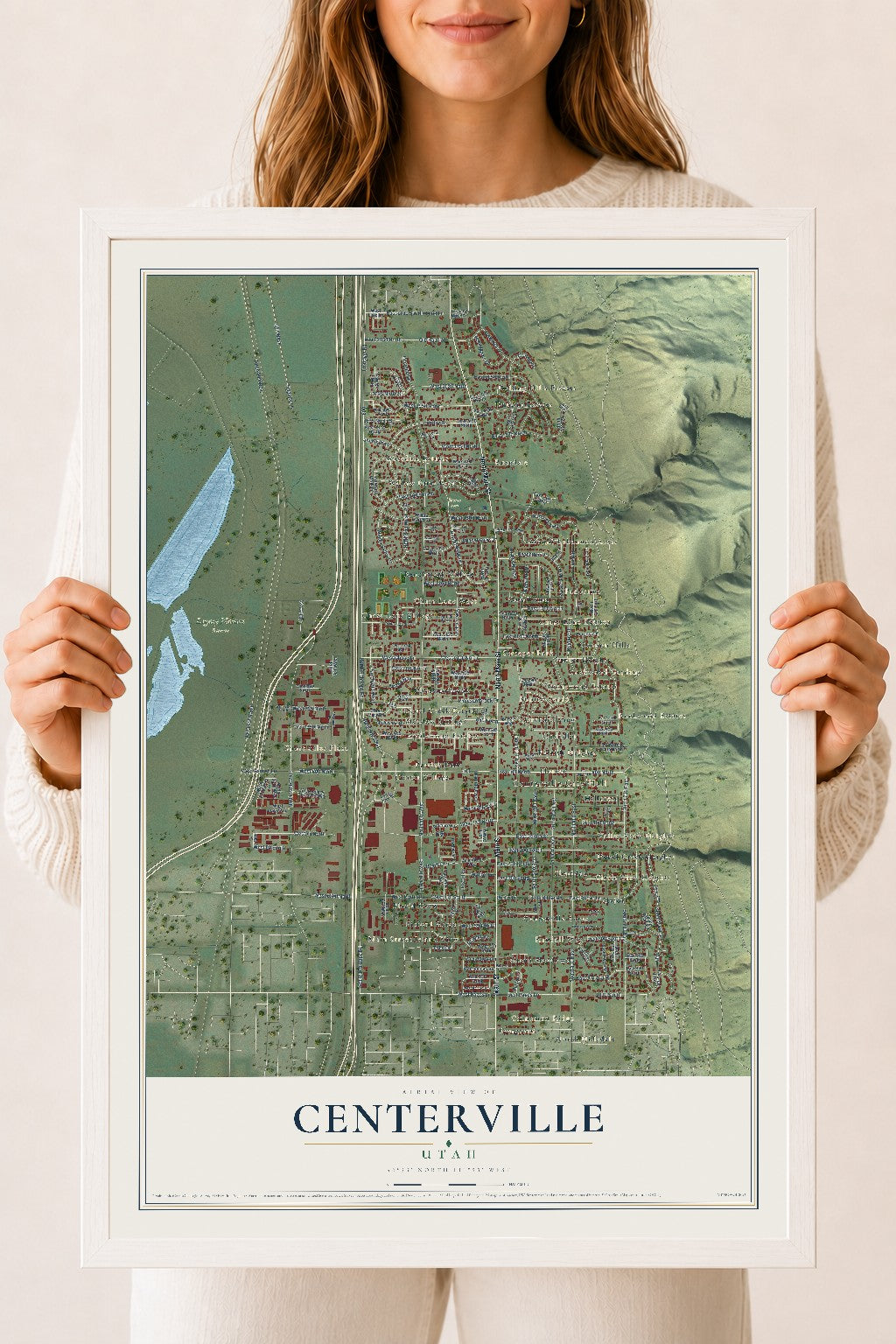 Map of Centerville, Utah, 18 x 24 inch print in a white wood frame