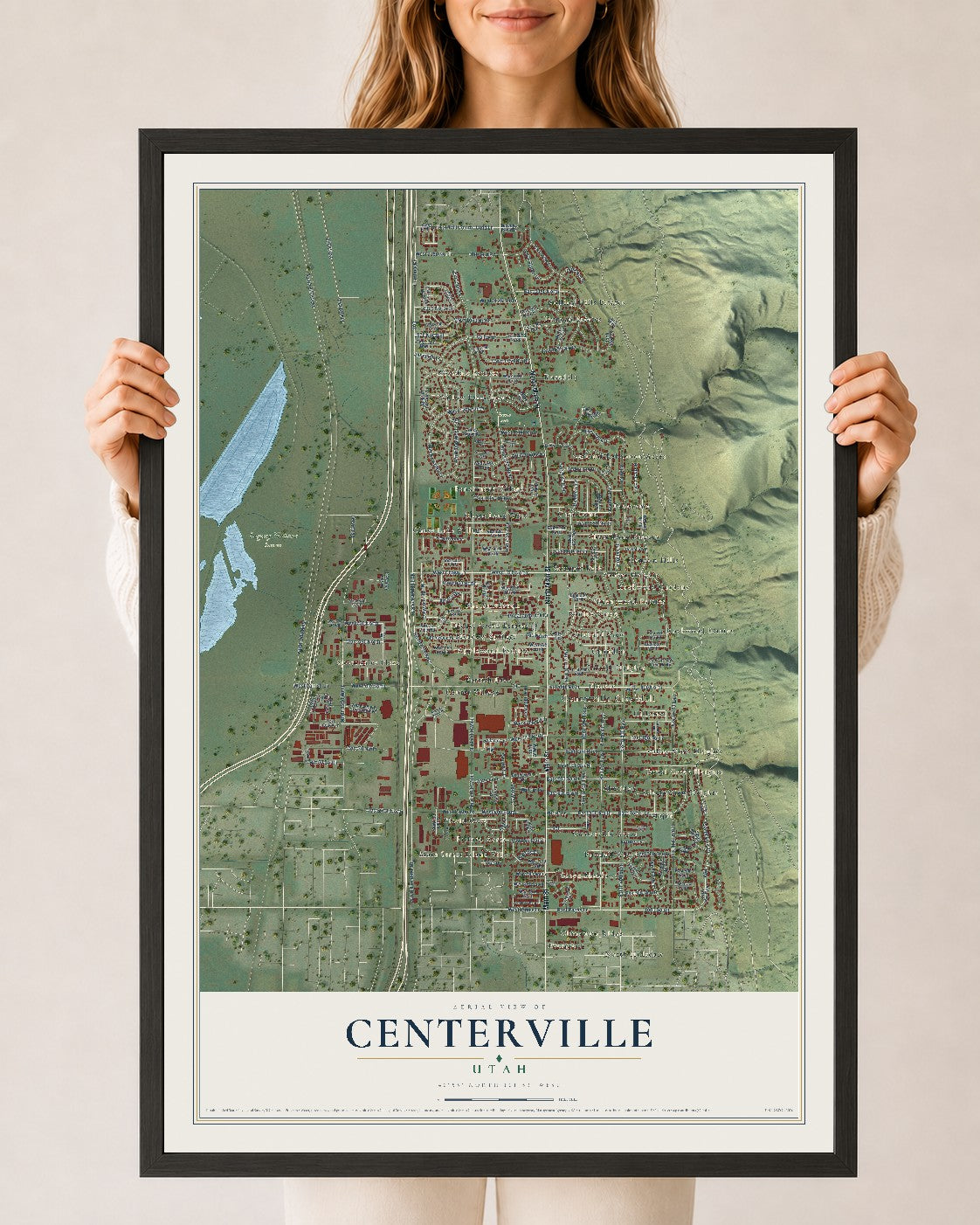 Map of Centerville, Utah, 24 x 36 inch print in a black wood frame
