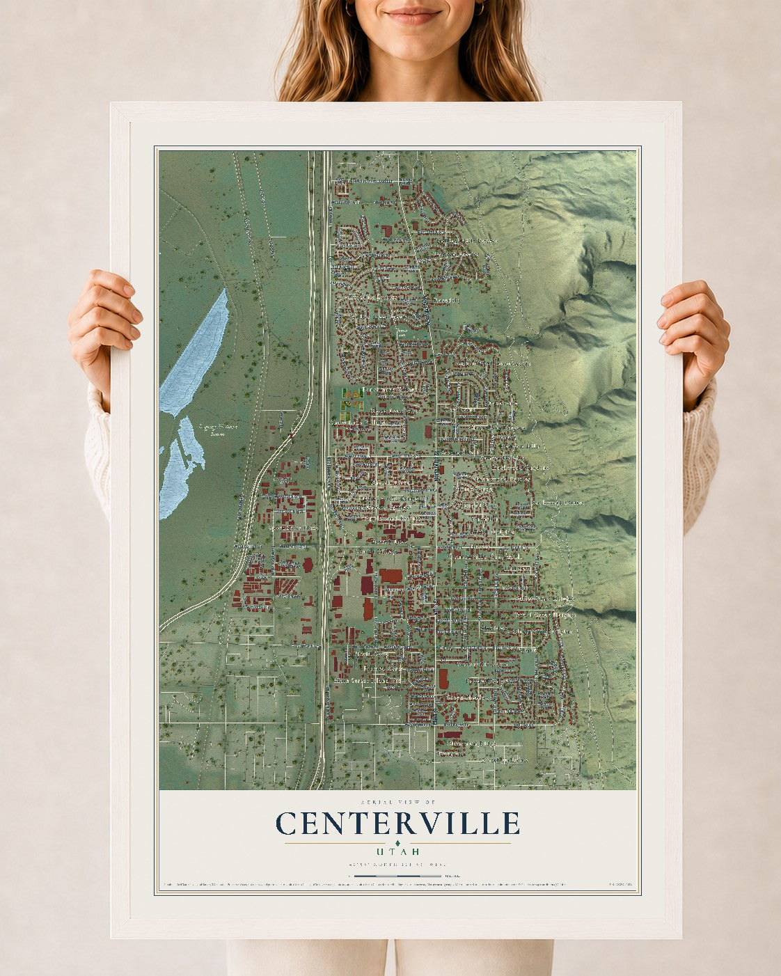 Map of Centerville, Utah, 24 x 36 inch print in a white wood frame