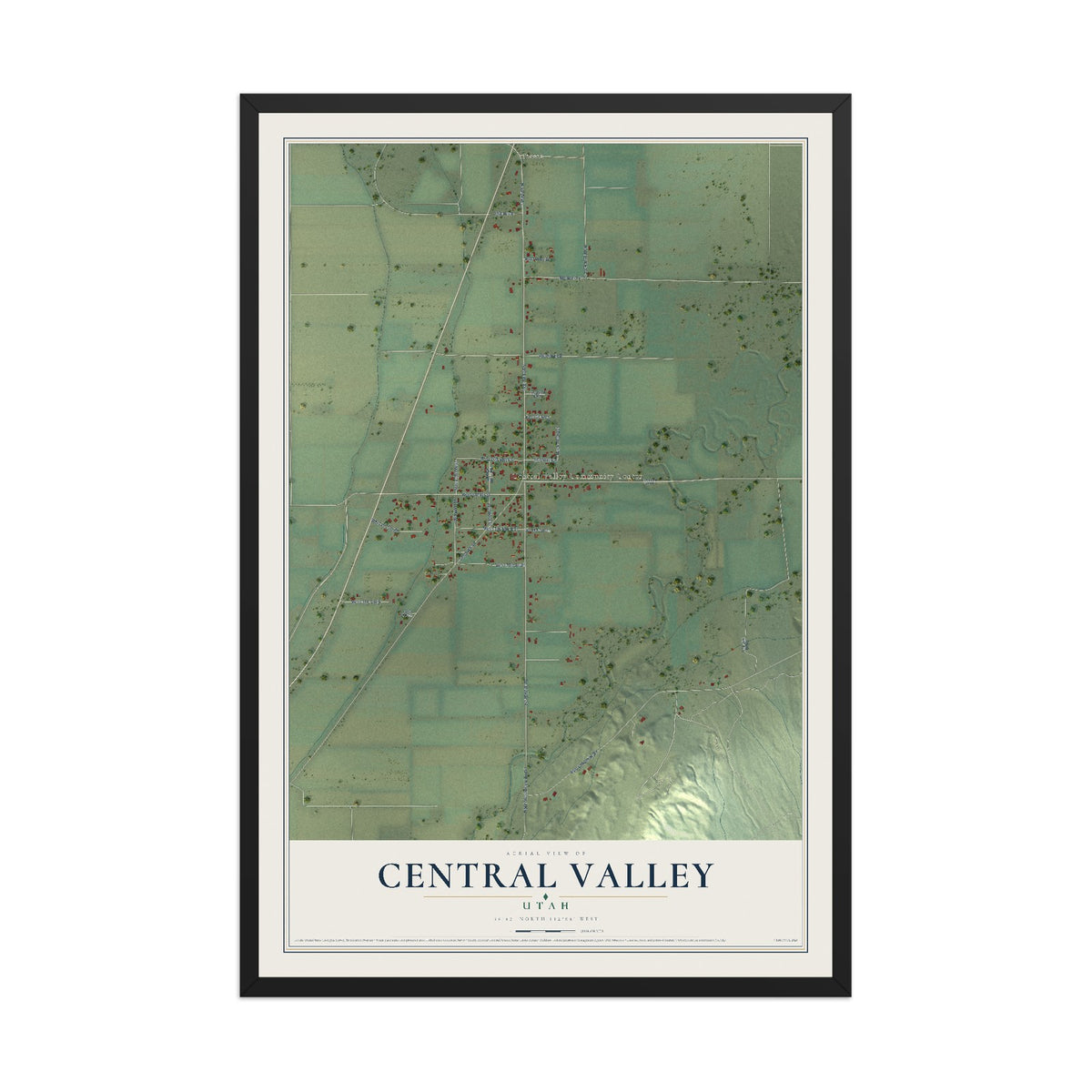Map of Central Valley, Utah, 12 x 18 inch print in a black wood frame
