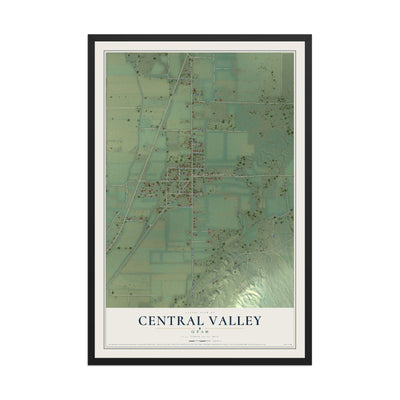 Map of Central Valley, Utah, 12 x 18 inch print in a black wood frame