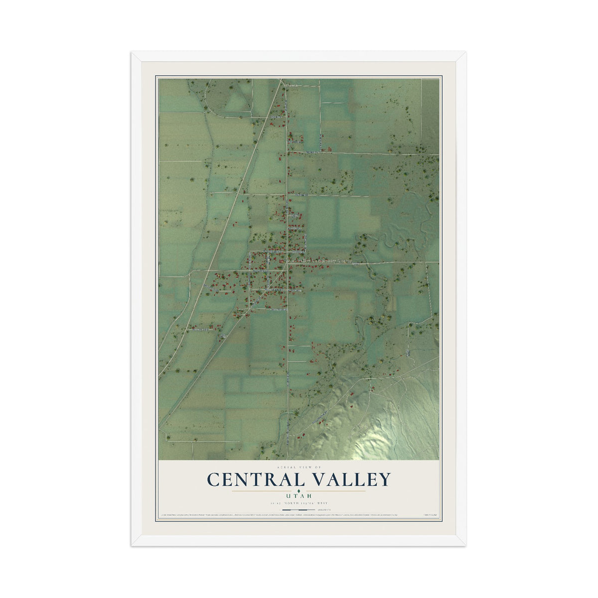 Map of Central Valley, Utah, 12 x 18 inch print in a white wood frame