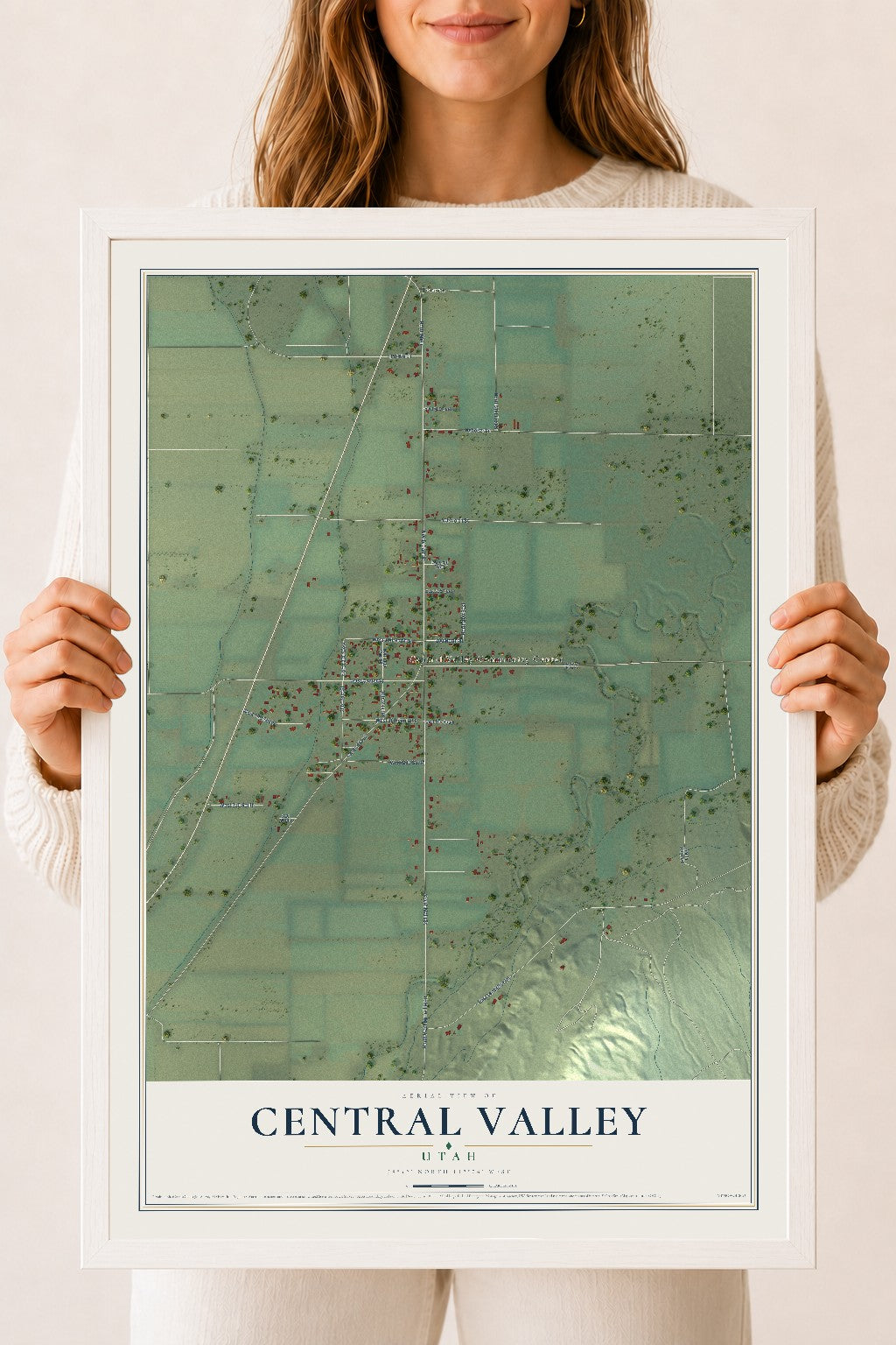 Map of Central Valley, Utah, 18 x 24 inch print in a white wood frame
