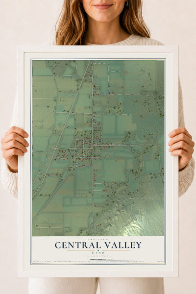 Map of Central Valley, Utah, 18 x 24 inch print in a white wood frame