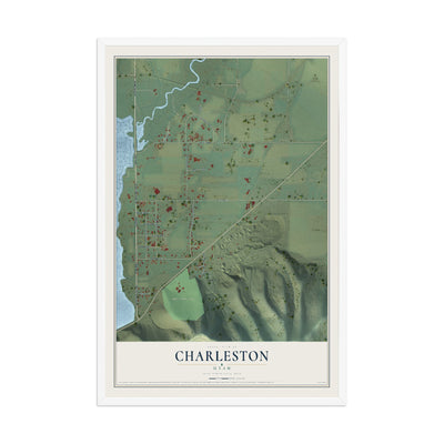 Map of Charleston, Utah, 12 x 18 inch print in a white wood frame