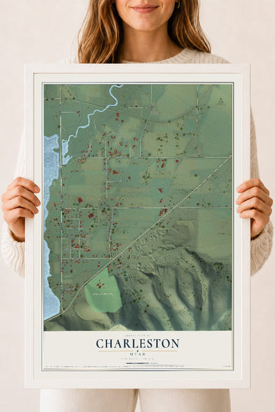 Map of Charleston, Utah, 18 x 24 inch print in a white wood frame