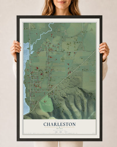 Map of Charleston, Utah, 24 x 36 inch print in a black wood frame