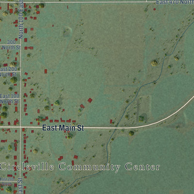 Close-up of the map of Circleville, Utah print showing street and building detail