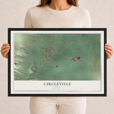 Map of Circleville, Utah, 12 x 18 inch print in a black wood frame