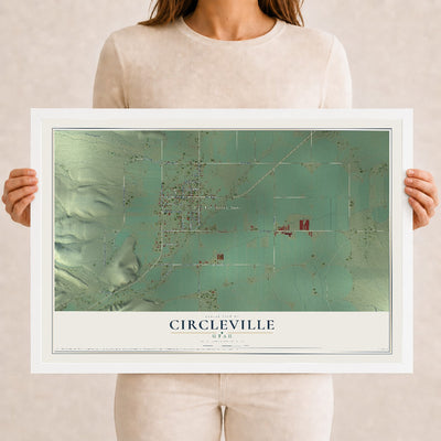 Map of Circleville, Utah, 12 x 18 inch print in a white wood frame