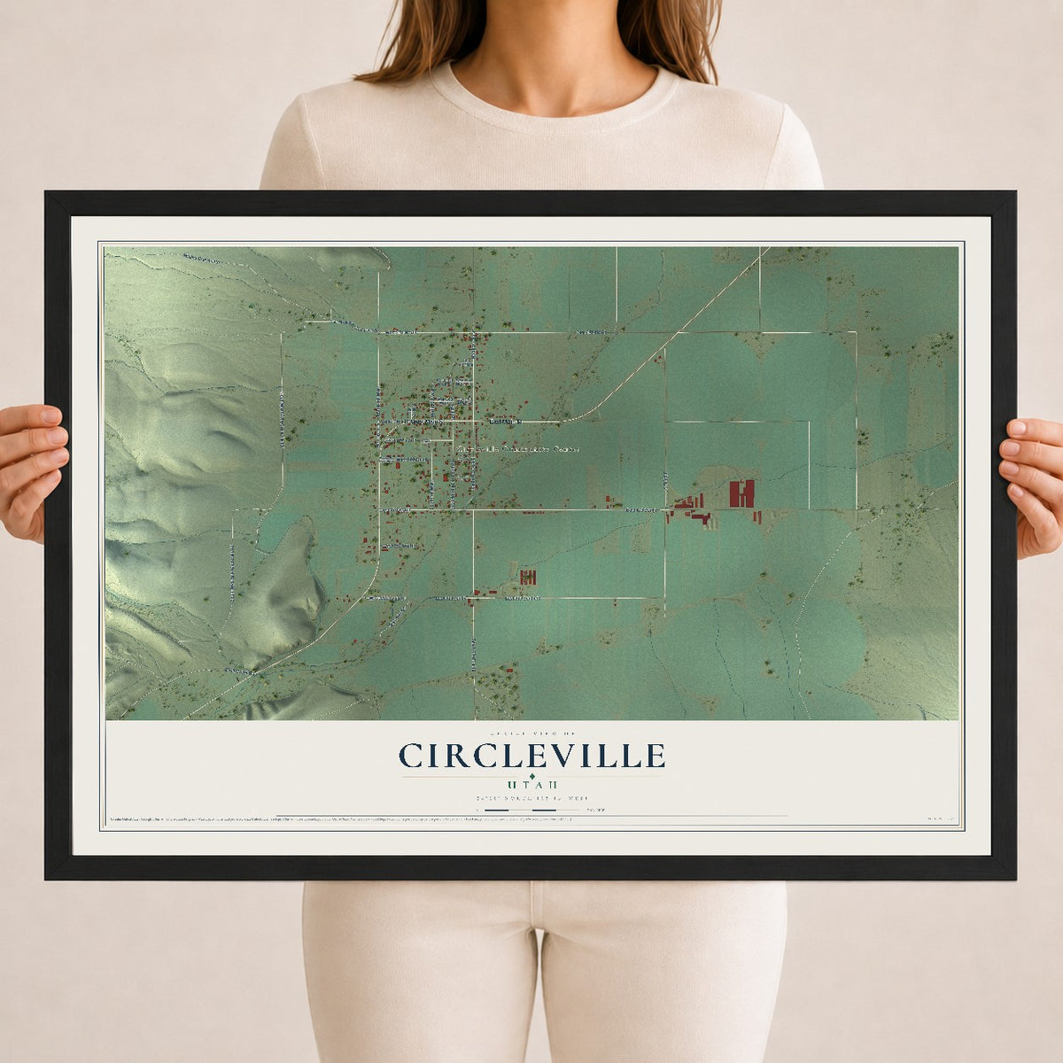 Map of Circleville, Utah, 18 x 24 inch print in a black wood frame