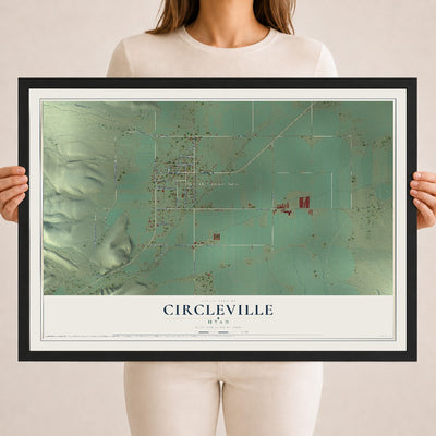 Map of Circleville, Utah, 18 x 24 inch print in a black wood frame