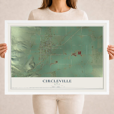 Map of Circleville, Utah, 18 x 24 inch print in a white wood frame