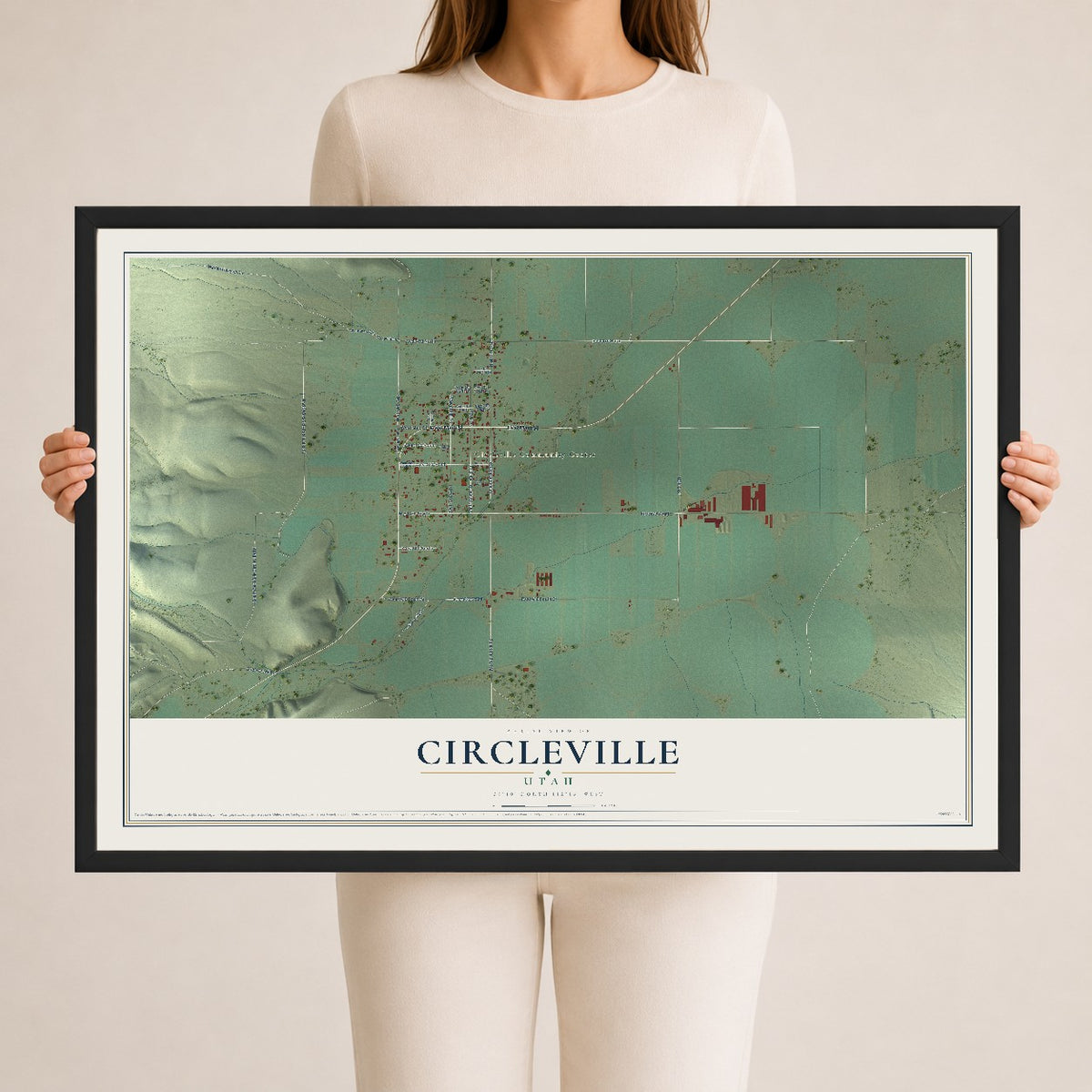 Map of Circleville, Utah, 24 x 36 inch print in a black wood frame