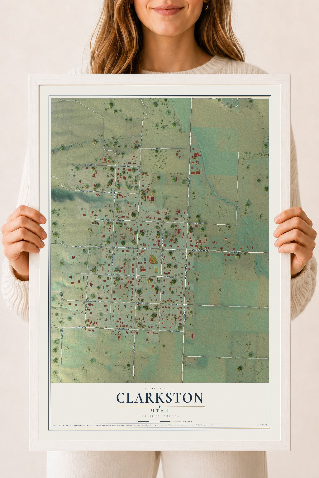 Map of Clarkston, Utah, 18 x 24 inch print in a white wood frame