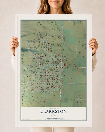 Map of Clarkston, Utah, 24 x 36 inch print in a white wood frame