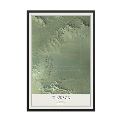 Map of Clawson, Utah, 12 x 18 inch print in a black wood frame