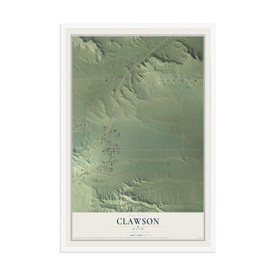Map of Clawson, Utah, 12 x 18 inch print in a white wood frame