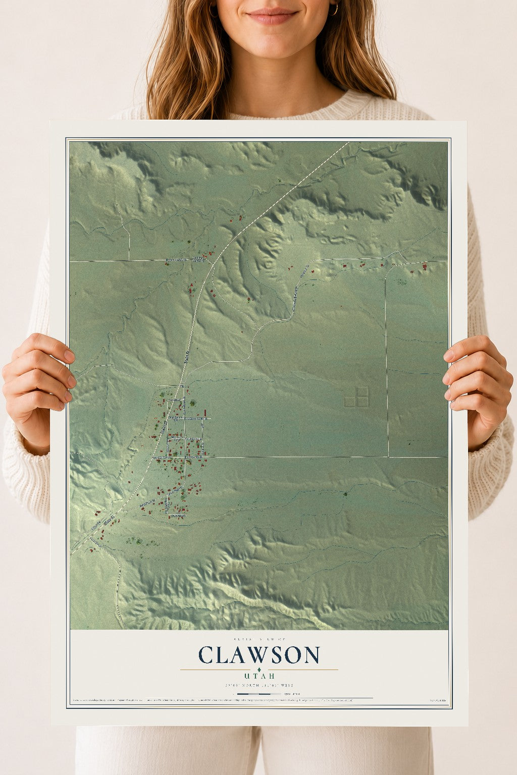 Map of Clawson, Utah, 18 x 24 inch unframed archival matte print
