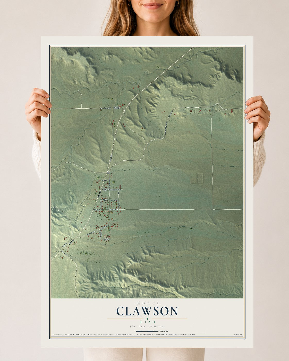 Map of Clawson, Utah, 24 x 36 inch unframed archival matte print