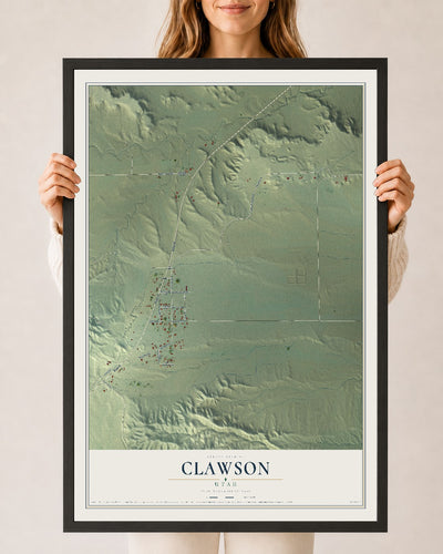 Map of Clawson, Utah, 24 x 36 inch print in a black wood frame