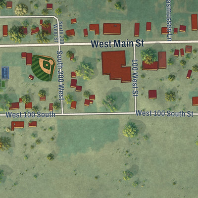 Close-up of the map of Cleveland, Utah print showing street and building detail